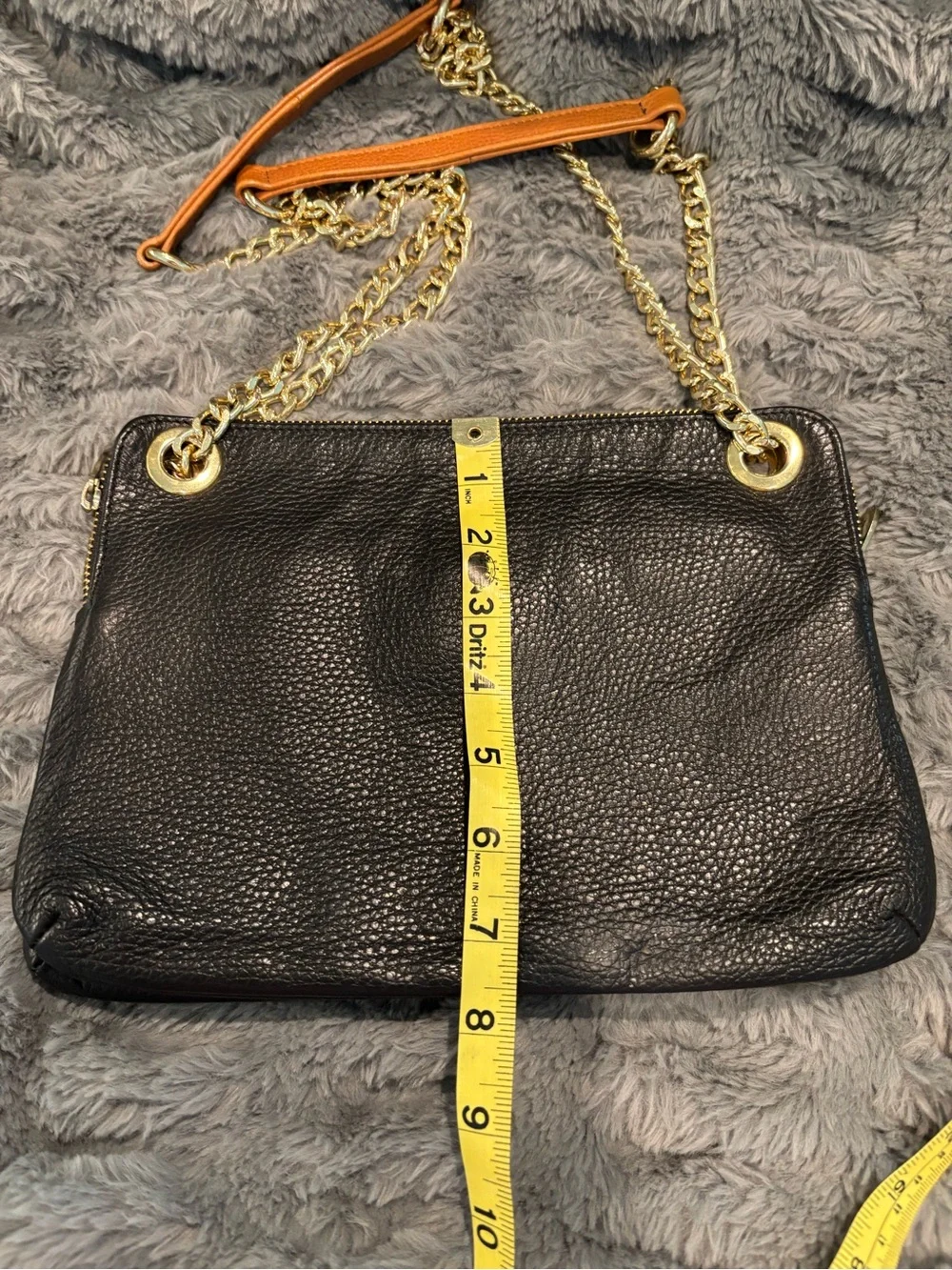 Valentina Black Leather Crossbody Bag with Gold Chain